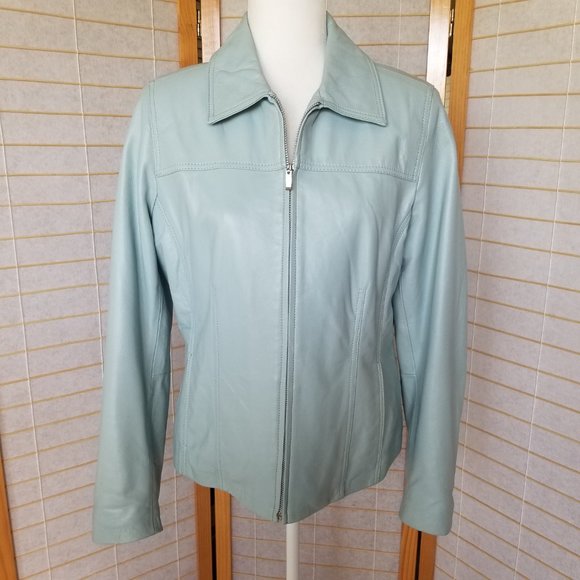 Avanti Jackets & Blazers - Light Blue Leather Zip Front Blazer Jacket